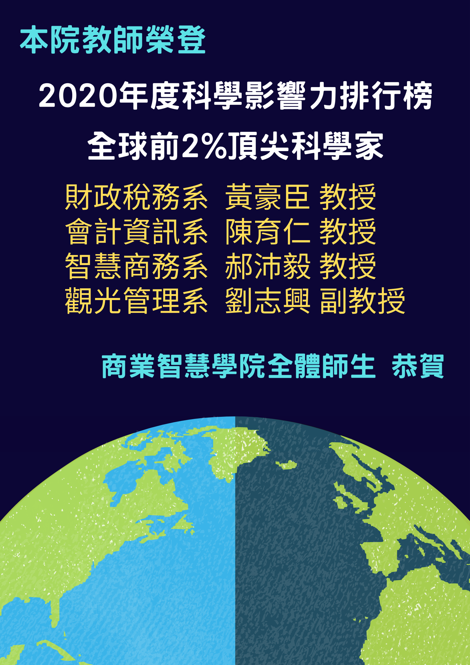 2020全球前2％頂尖科學家本院教師名單